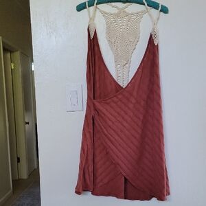 Free People Rust Mini Dress with Cream Crochet Back
